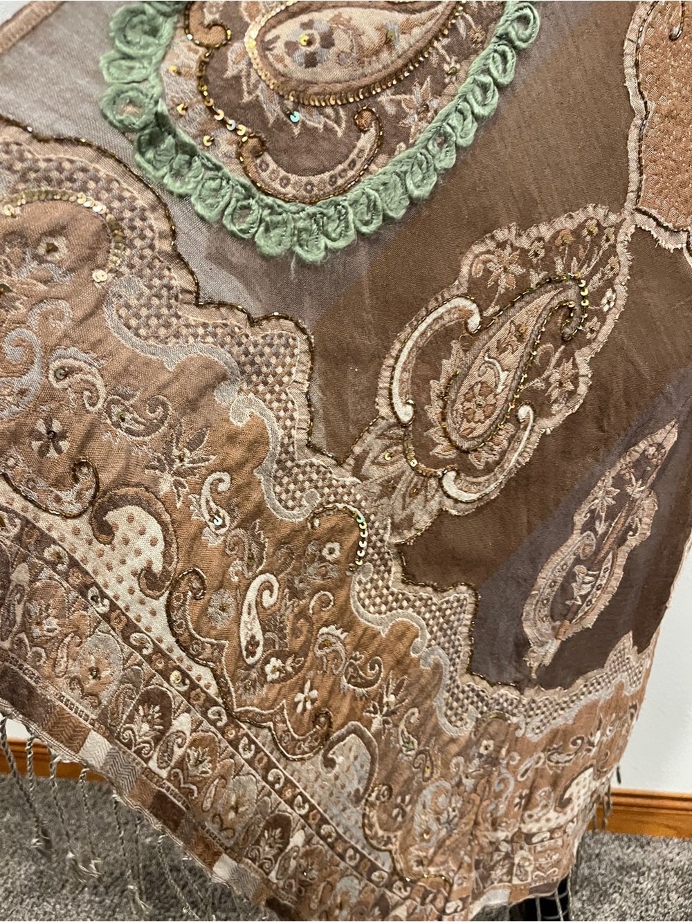 Soft Surroundings Brown Paisley beaded sequins Fringe Kimono - Picture 8 of 14